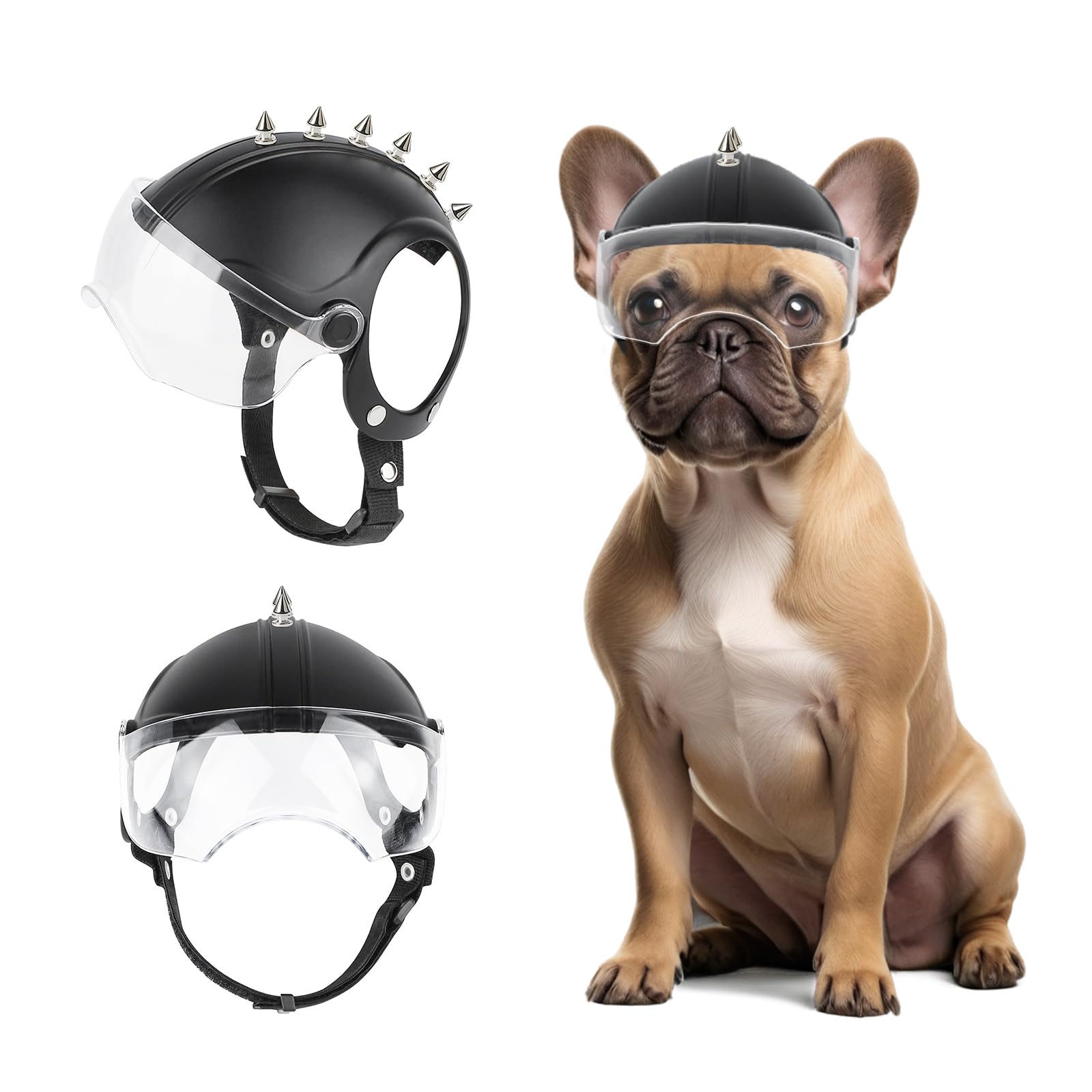 PETLESO Small Dog Helmet, Dog Motorcycle Helmet with Ear Holes, Adjustable Pet Safety Hat with Flip-Up Clear Visor, Small to Medium Puppy Heads