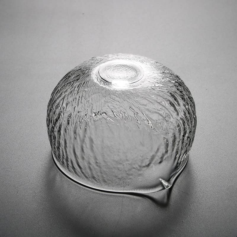 mocrcrel Handmade Japanese Style Matcha Green Tea Ceremony Bowl, Textured Glass, 13.5 oz, With Pouring Spout (Glass)