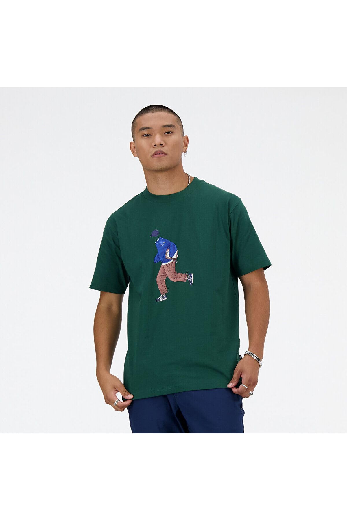 New Balance t-shirt bawełniany męski kolor zielony z nadrukiem MT41579NWG