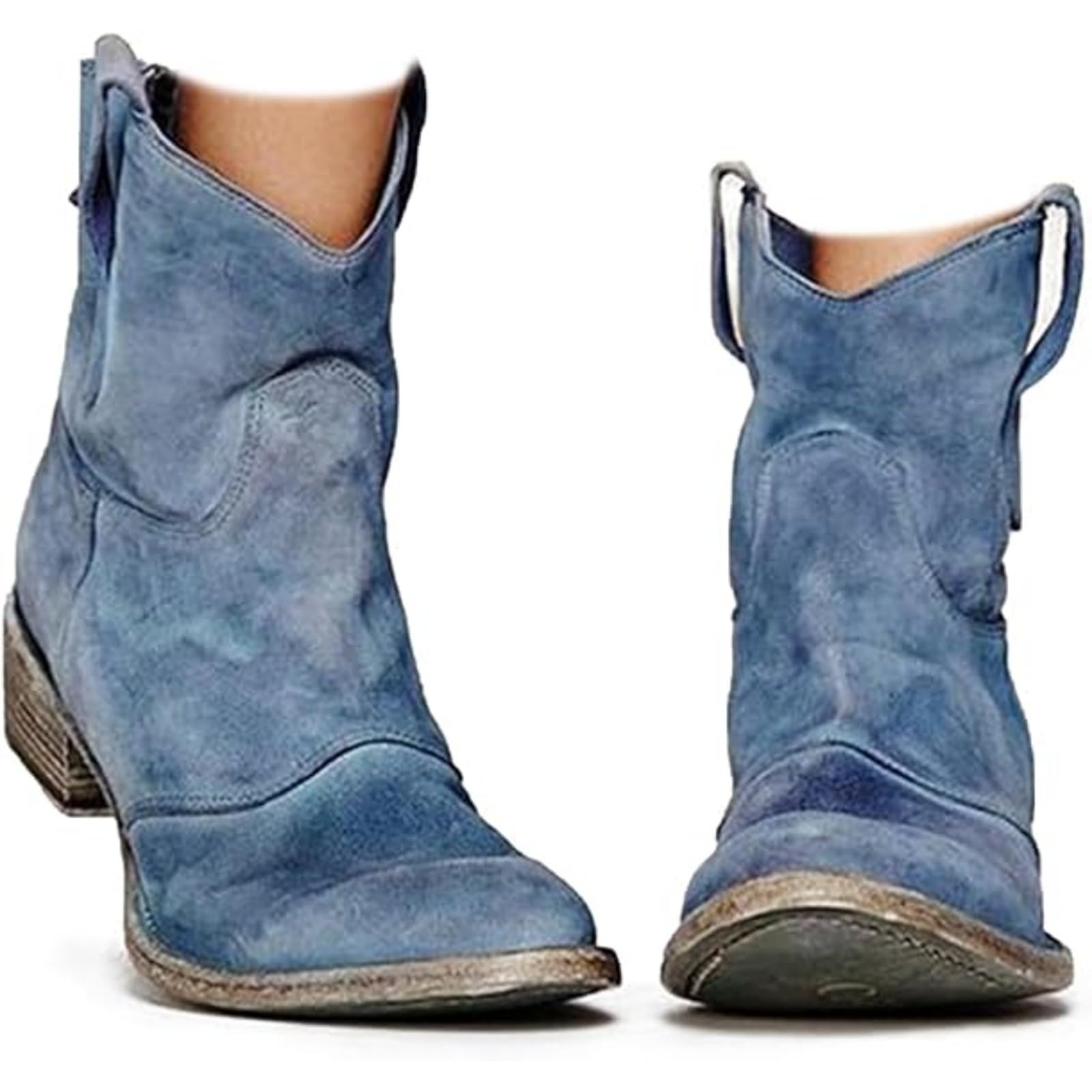 Cowboy Boots For Women Mid Calf Low Heel Ankle Booties Retro Fashion Slouchy Cowgirl Western Boots for Ladies