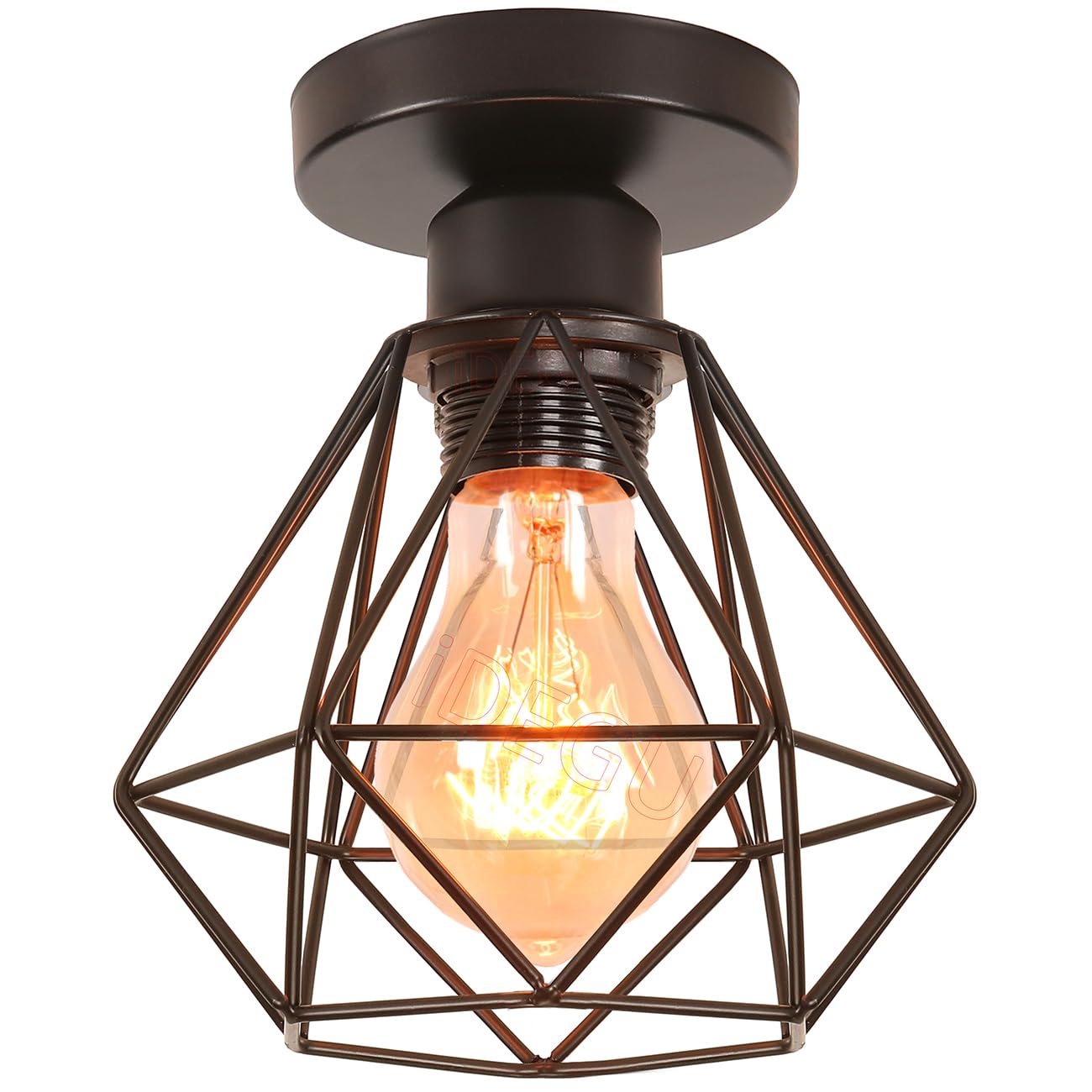 Idegu 16Cm, Ceiling Light, Black, 1Pc Vintage Ceiling Pendant Light Fixture, Geometric Cage Style Industrial Ceiling Light Metal Lamp Shade E27 Chandelier For Bedroom Living Room Dining Room, 16Cm (Black)