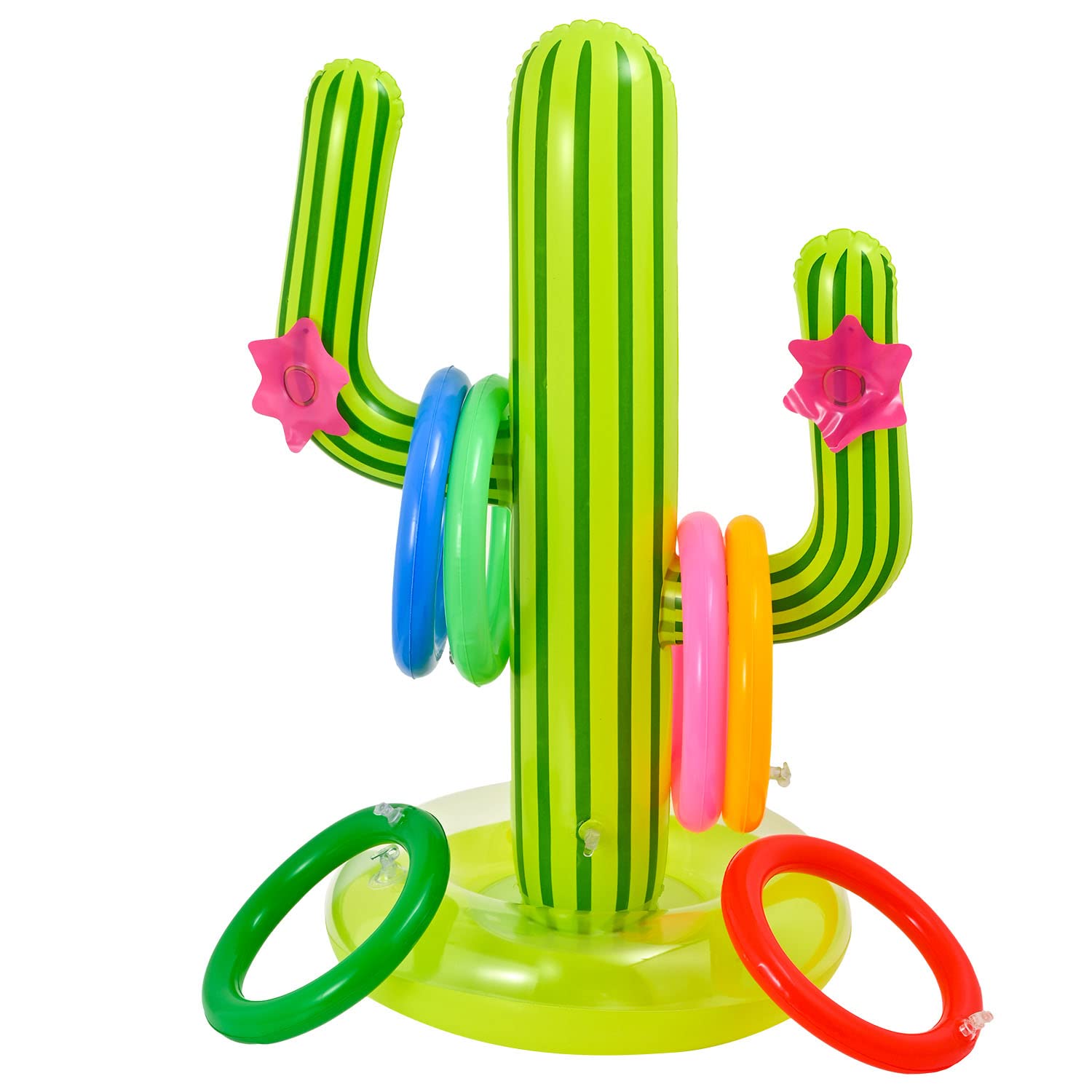 NAUZE7 Pieces Cactus Ring Toss Game Set Inflatable Cactus with 7 Rings for Hawaii Party Decor Swimming Pool Toy