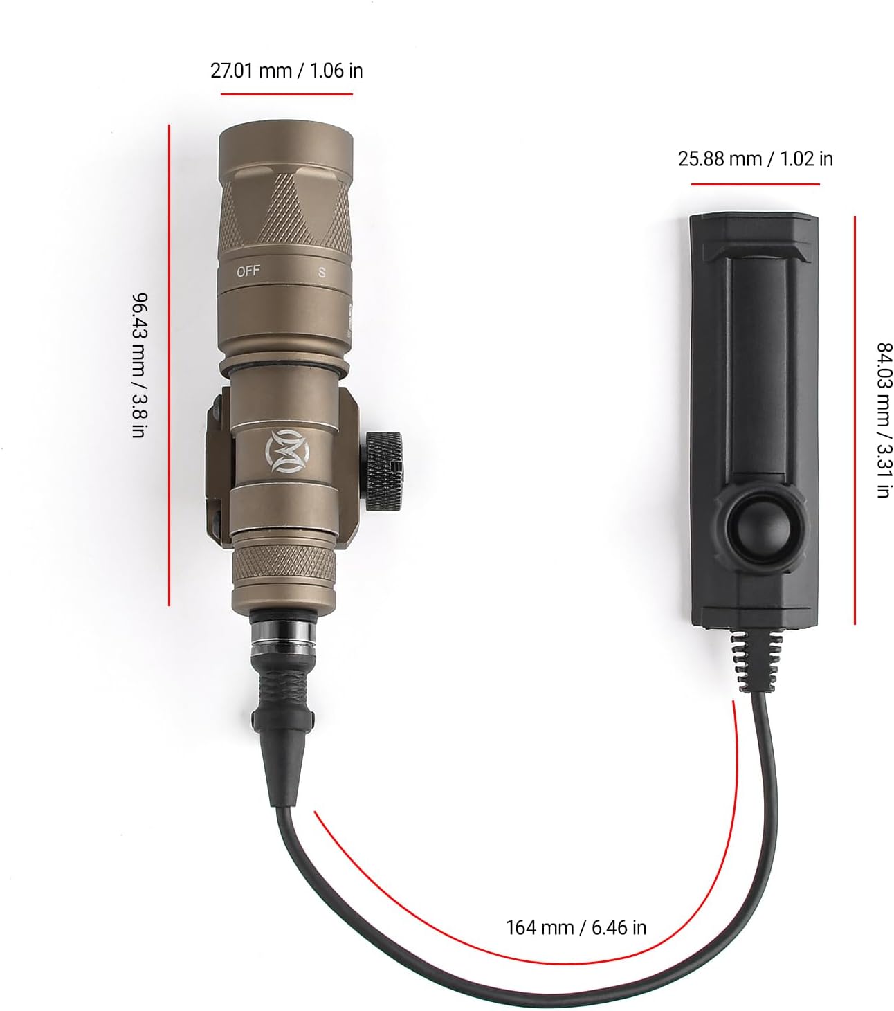 M300W Tactical Flashlight with Remote Pressure Switch, 400 Lumens Picatinny Flashlight with Switch Mount Plate, Suitable for 20mm Picatinny Rail (DE)