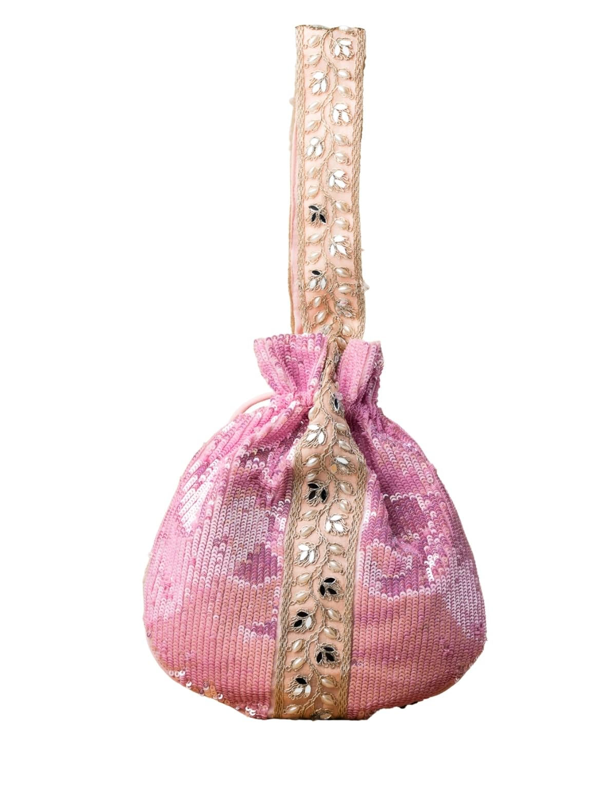 Light Pink Wristlet Potli Bag | Embroidered Silk Potli Bags - Handcrafted for Weddings, Festive Season & Special Occasions with Beads and Sequins - Made in India-image-39
