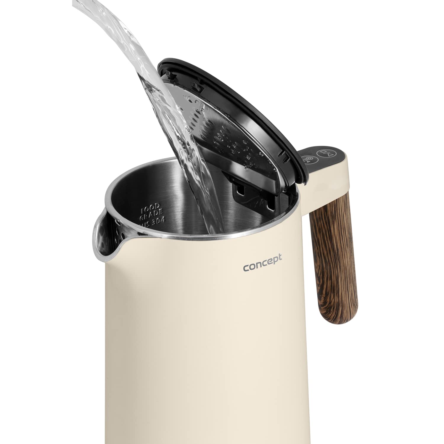 Concept Norwood Bouilloire en acier inoxydable avec réglage de la température 45/60/70/85/90/95/100 °C Fonction Keep Warm 1,5 l 1850-2200 W (vanille)