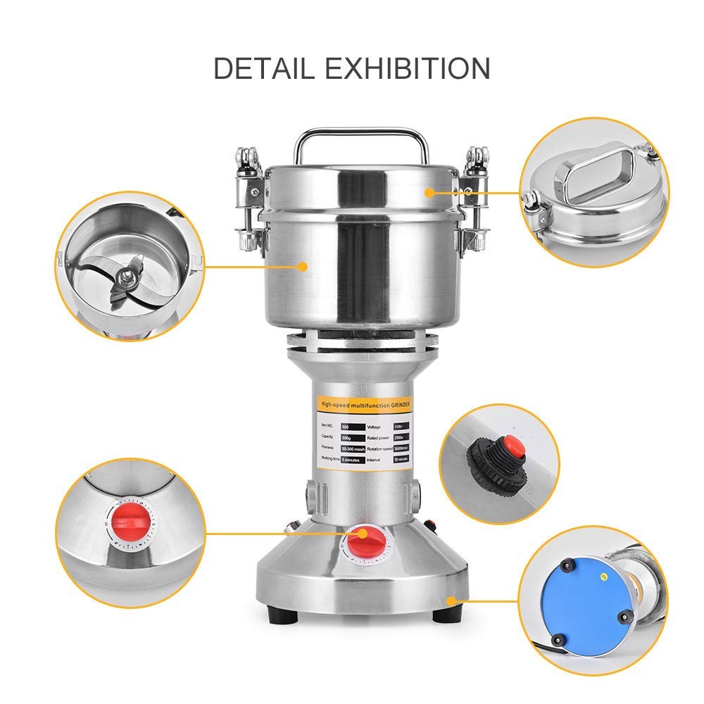 HUKOER 500g/1.1lb Portable Grain Grinder 220V Herb Grain Mill Grinder