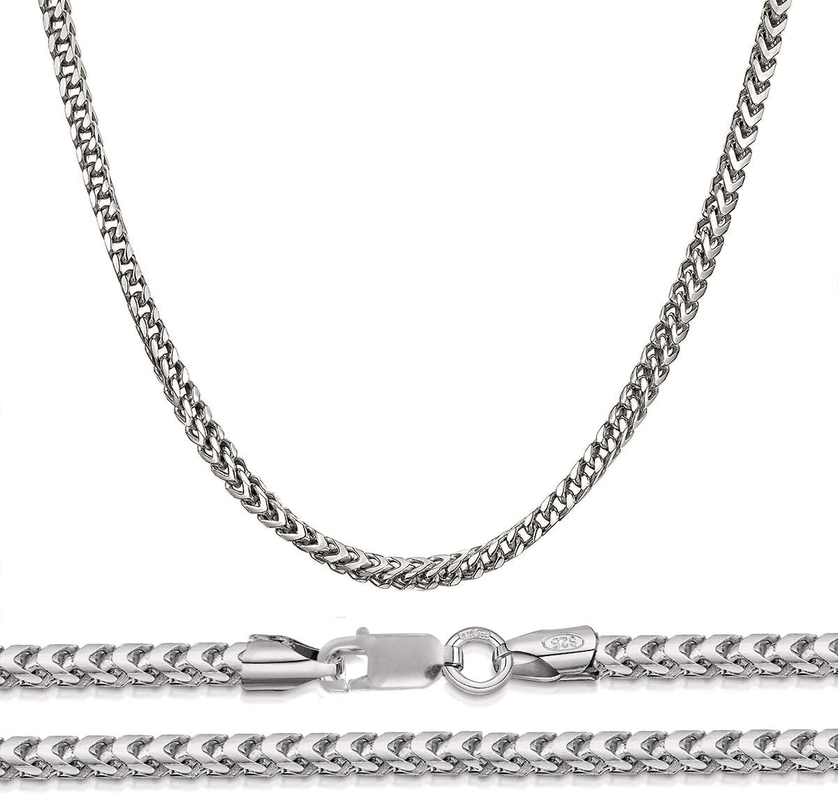 Florence Jewelers Unisex 925 Italian Rhodium Sterling Silver 3mm Franco Square Box Chain Necklace, 18" - 30"