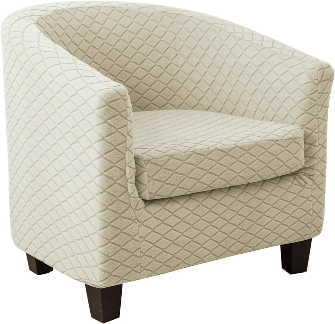 Club Chair Slipcover 2 Piece Stretch Tub Chair Slipcover Jacquard Round Barrel Chair Covers Couch Covers Soft Armchair Sofa Cover Removable Chair Coverings Furniture Protector Cover (Brown)