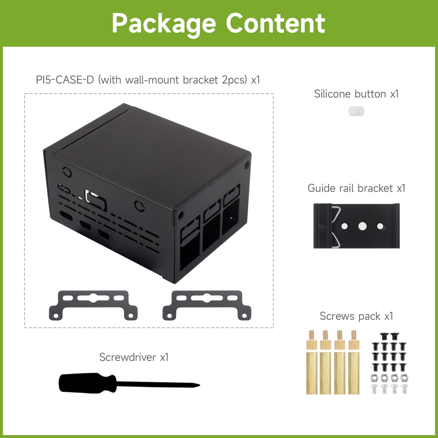 Waveshare Industrial Grade Metal Case (D) for Raspberry Pi 5, Larger Internal Space, Supports Installing Official Cooling Fan and Various Hats, Wall-Mount and Rail-Mount Support