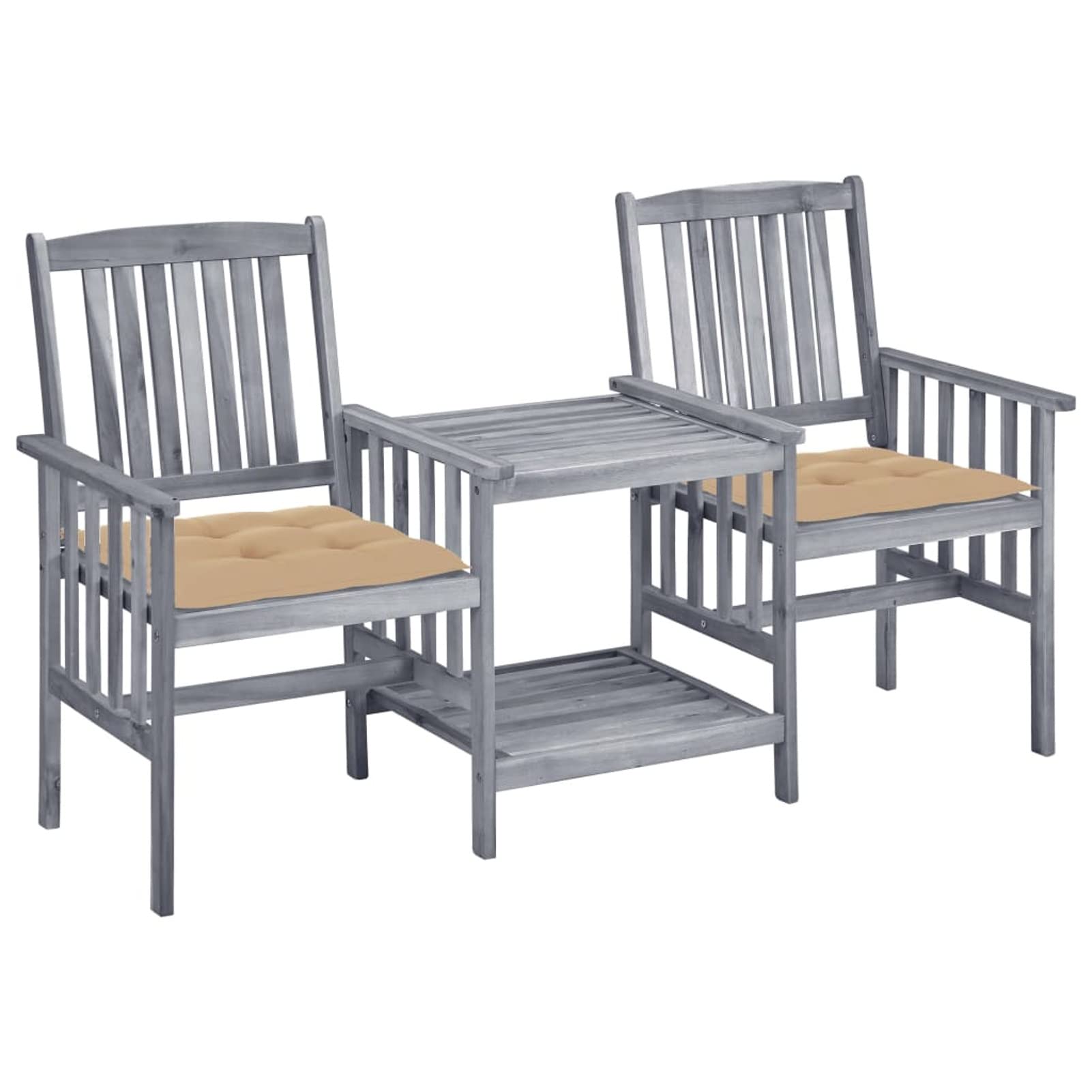 Chaise de jardin avec table à thé et coussins en bois d'acacia solide