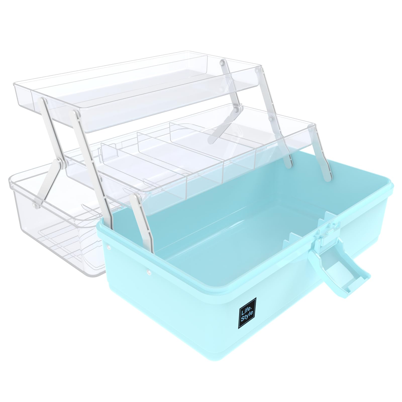 Calogy 13in Craft Box, 3 Layers Multipurpose Craft Organizer and Storage Cabinet, Art Supply Storage for First Aid and Cosmetic, Craft Storage Box with Compartments for Home, School, Office(Blue)