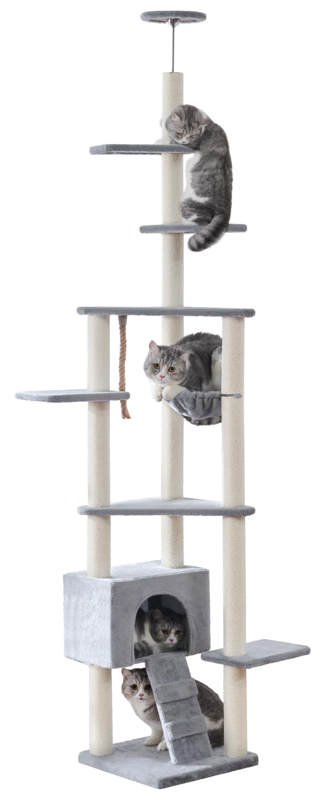 U-YocanPet キャットタワー 突っ張り 木製 宇宙船ハンモック付き