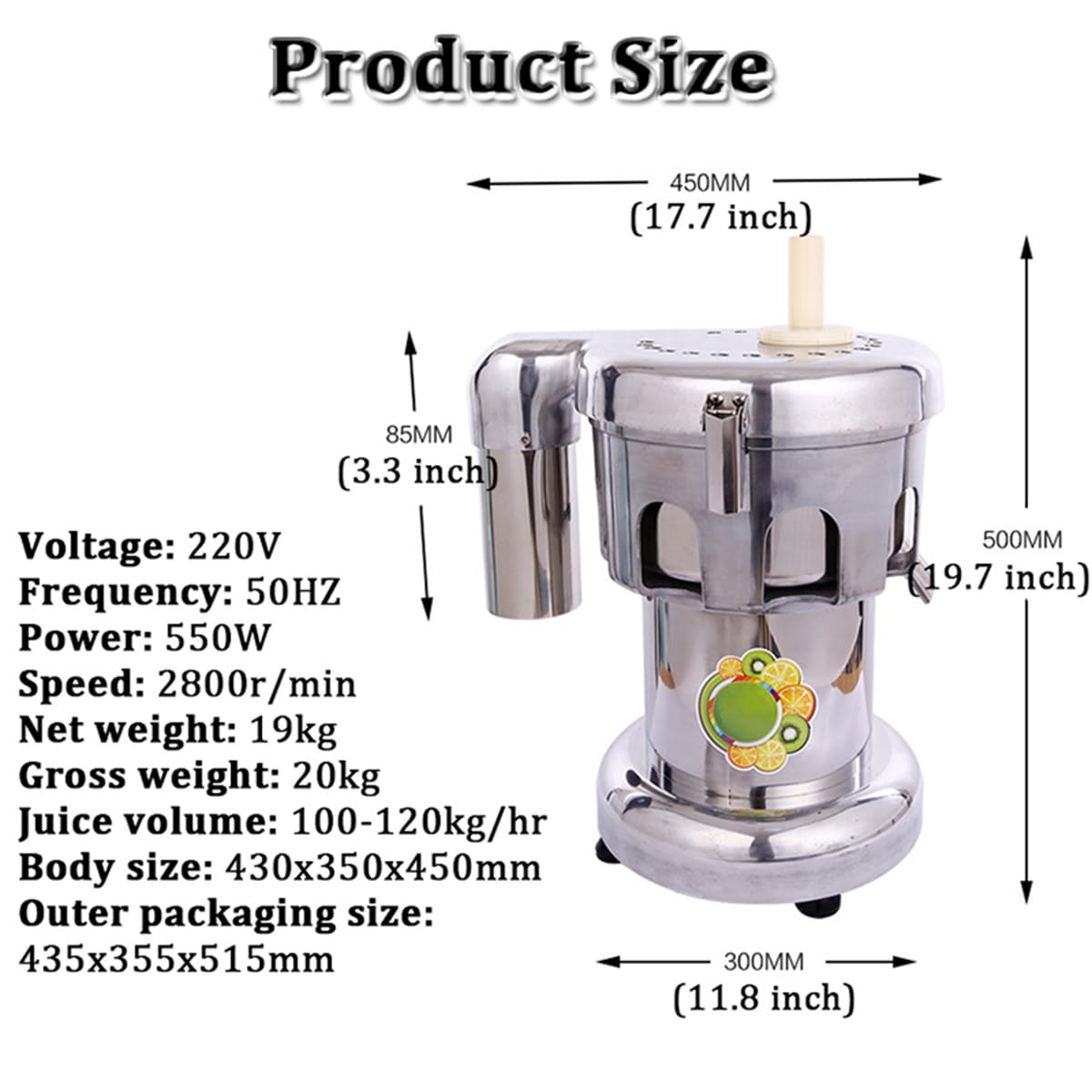 Presse-Agrumes centrifuge 550 W, Presse-Agrumes électrique pour Fruits et légumes, Presse-Agrumes pour Fruits Frais avec extracteur de Presse-Agrumes à Bouche Large de 3 Pouces