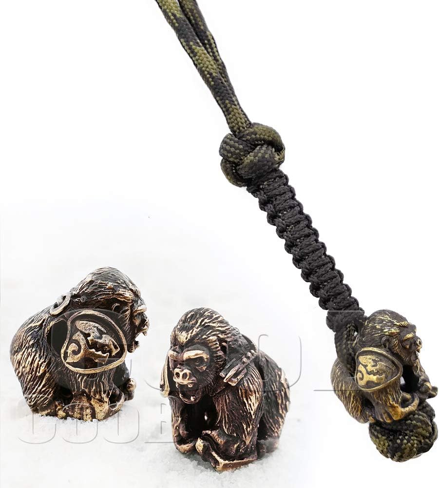 CooB EDC Paracord Knife Lanyard with Hand Casted Solid Metal Paracord Bead Charm Pendant Animals Collection, Custom Paracord Lanyards for Knives (Gorilla) : Sports & Outdoors