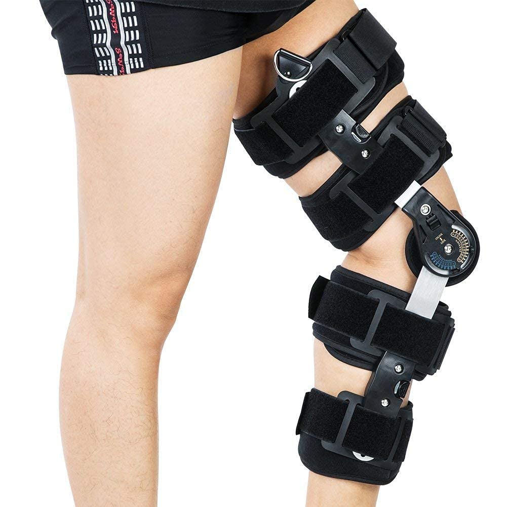 Tutore per ginocchio regolabile con cerniera, supporto per lesioni, ortesi, immobilizzatore per ginocchio per ACL, MCL e PCL, riabilitazione ortopedica, rottura del menisco, supporto stabilizzante pe