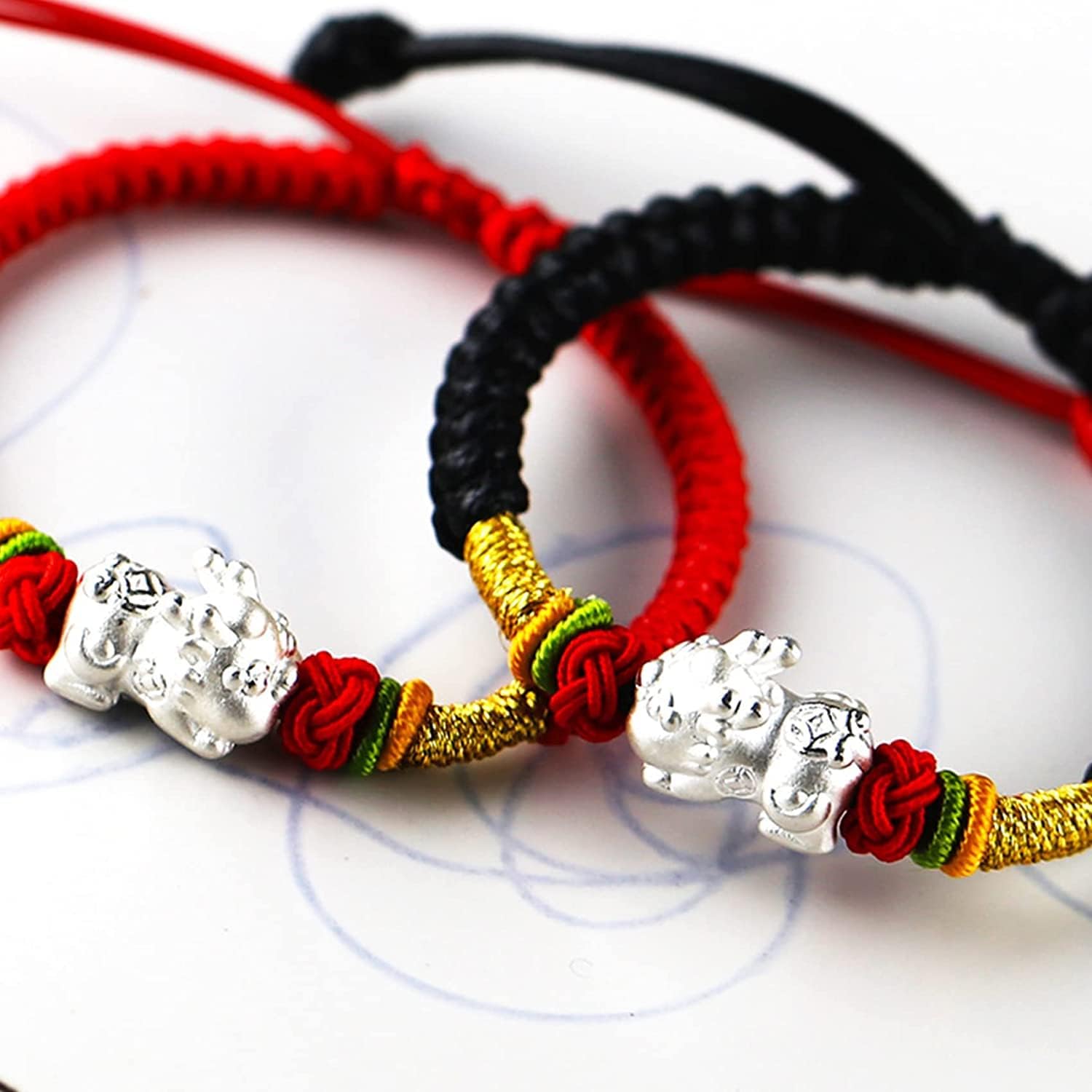 Pulseras de cuerda, pulseras para mujer, Pulsera de cuentasPulsera de hilo rojo 1 pieza Pulsera Pixiu Pulsera de plata Pi Yao Amuleto Pulsera de amuleto de la suerte for mujeres Hombres Ahuyentar a lo