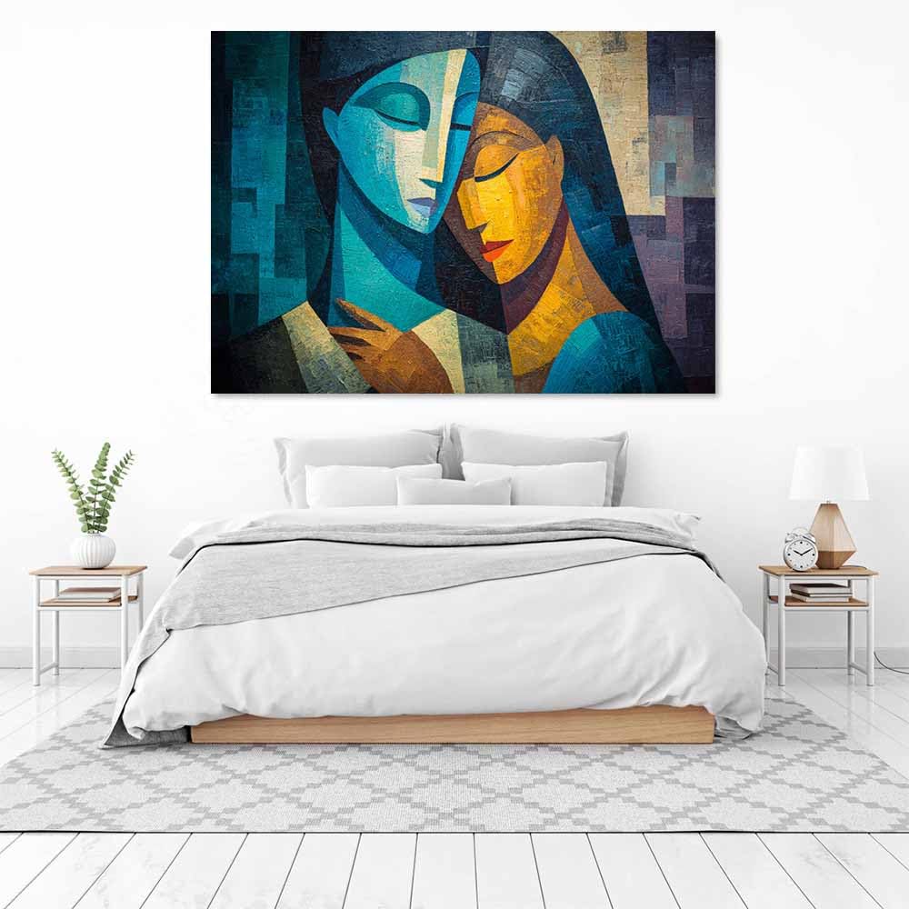 WUFIEA Ogólny abstrakcyjny obraz na płótnie niebieski i żółty uścisk do salonu sypialni biura dekoracja (granatowy 20) - 40 x 60 cm oprawiony