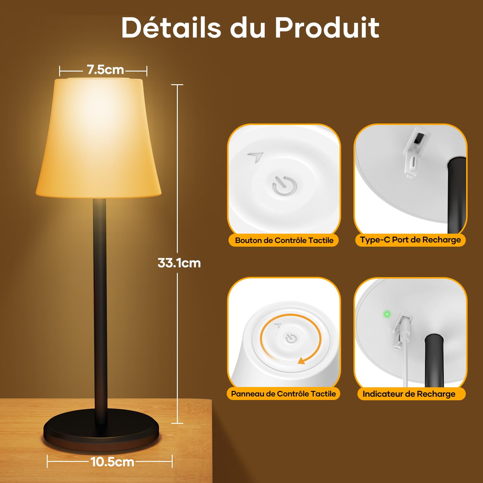 Suright Lot de 2 Lampe de Table Sans Fil Avec 3 Température de Couleur+RGB, Rechargeable Lampe de Chevet Luminosité Réglable, Contrôle Tactile IP54 Etanche pour Restaurant, Chambre, Camping, Café