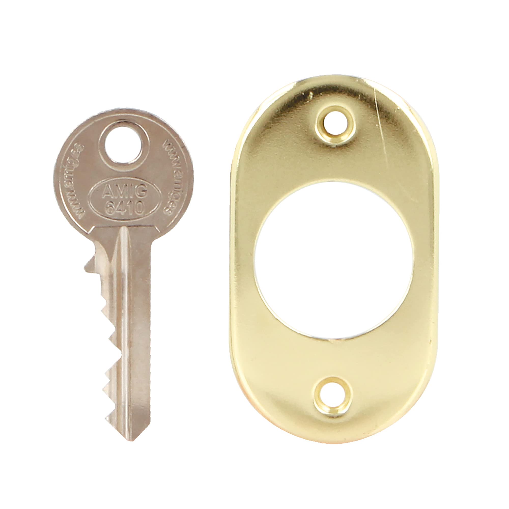 Amig - Cerradura de Sobreponer de Derecha con Palanca de Cierre y Lengüeta para Puertas de Madera Mod. 72PU / 80 x 95 mm/Pestillo Con Cilindro Redondo/Acero Dorado