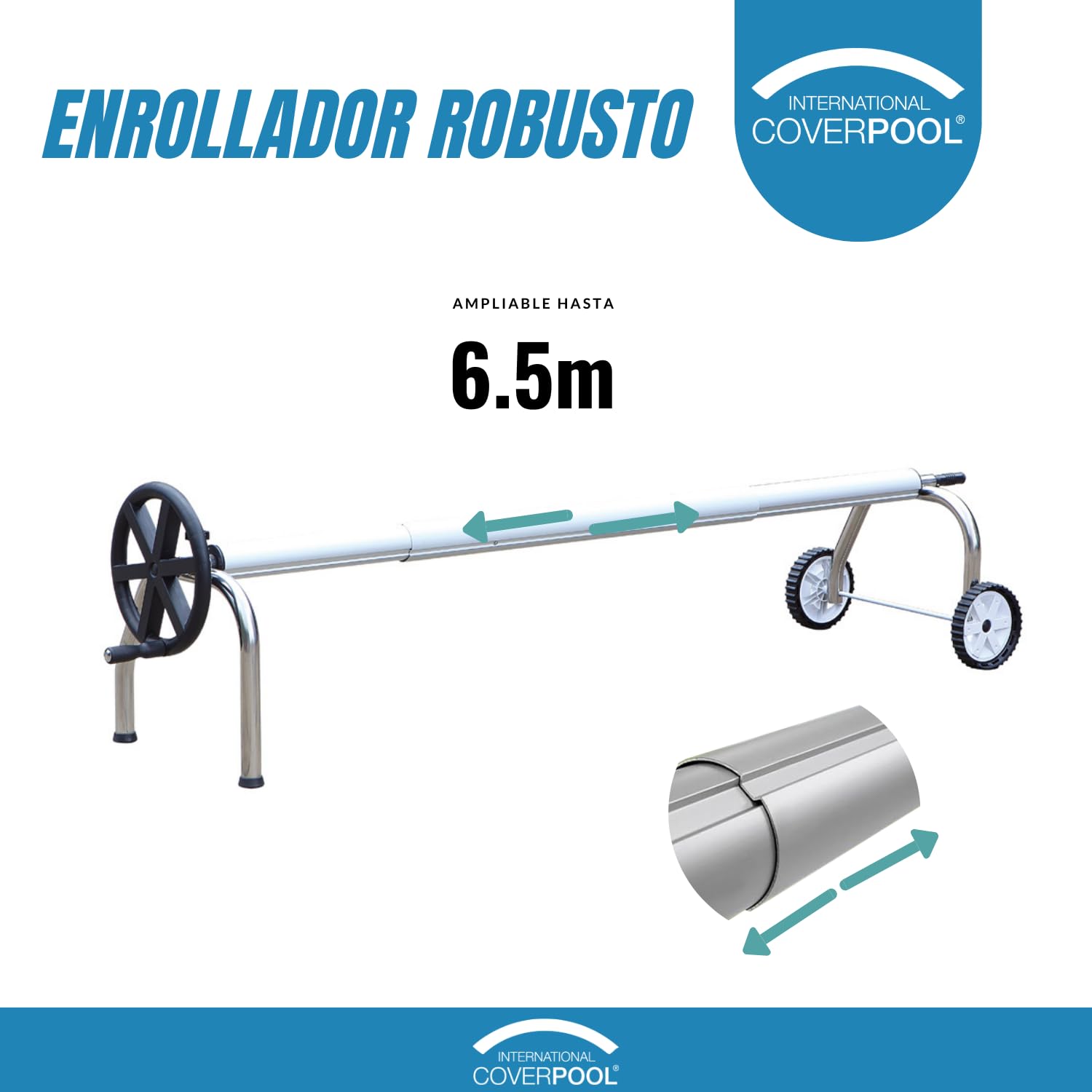 Enrouleur de Couverture de Piscine Robusto. Réglable jusqu'à 6,5m avec Tube 100mm. Grande stabilité Facile à Assembler