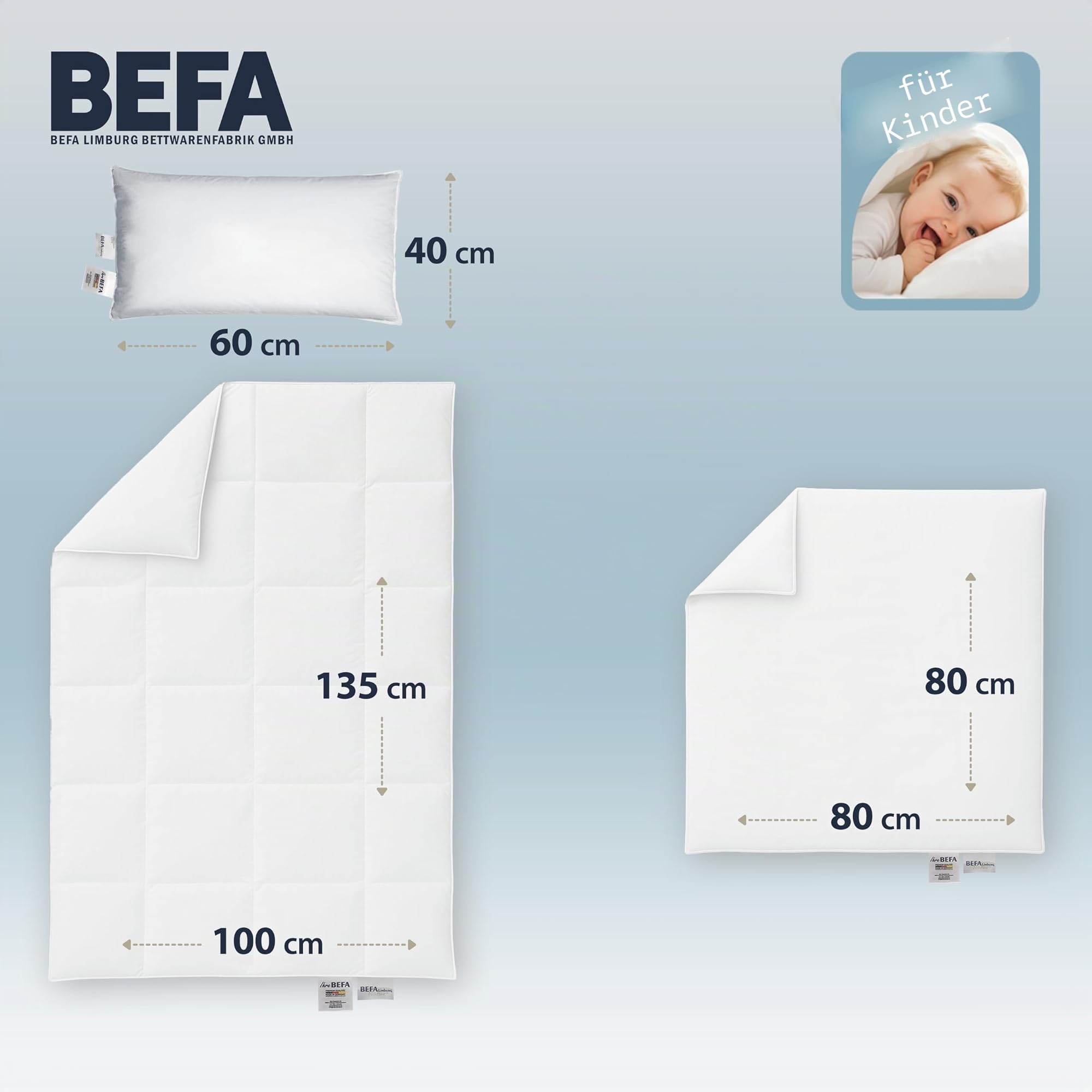 BEFA NATUR Kinderdecke 100x135cm leicht | 250g Füllgewicht | 90% Entendaunen & 10% Federn | Allergiker geeignet (NOMITE) | DOWNPASS | Oeko-TEX Klasse 1 | Made in Germany