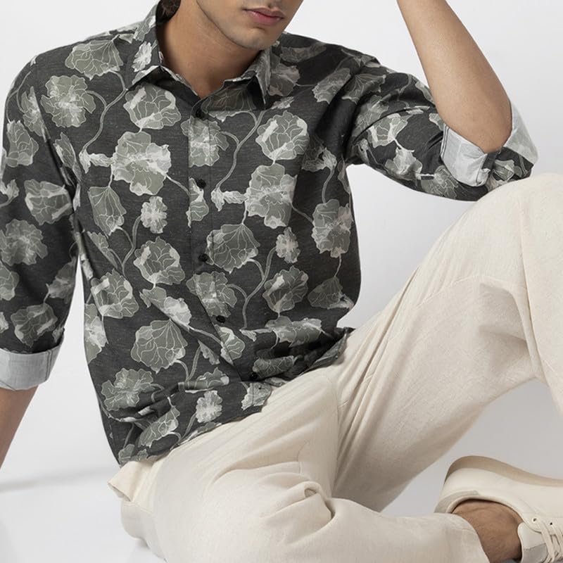 Image of MARK & ALBERT Men's Printed Full Sleeves Regular Fit Shirt Blue | 100% Cotton Stretchable Fabric