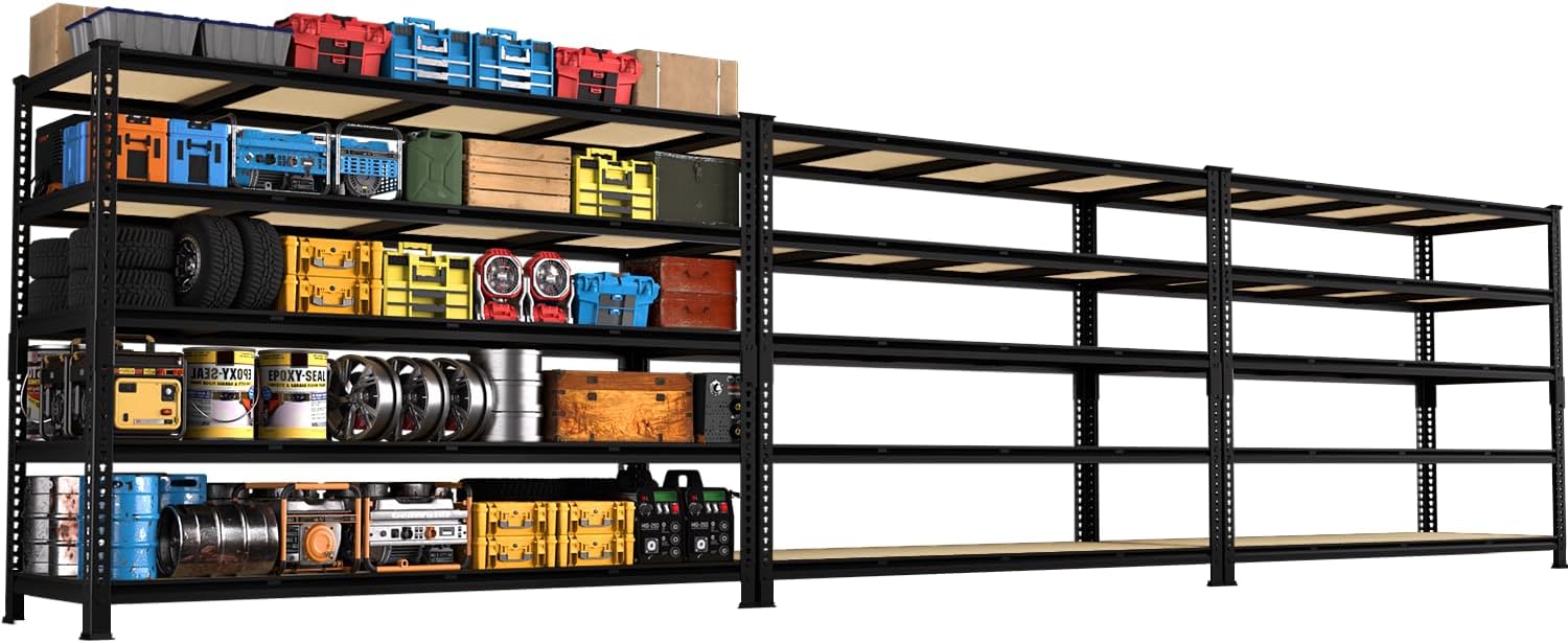 PrimeZone 60" W X 24" D X 72" H Heavy Duty Garage Storage Shelves - Adjustable Metal Shelving Unit, 5 Tier Industrial Shelves for Storage Standing Utility Rack for Warehouse, Basement, Black, 3 Pack