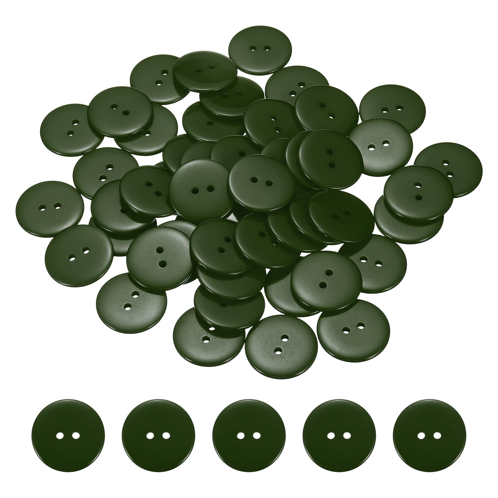 sourcing map 50pcs Resin Sewing Button, 30mm (1-3/16-inch) 2 Holes Round Craft Decorative Buttons for Coat Clothes Holiday Decoration, Dark Green