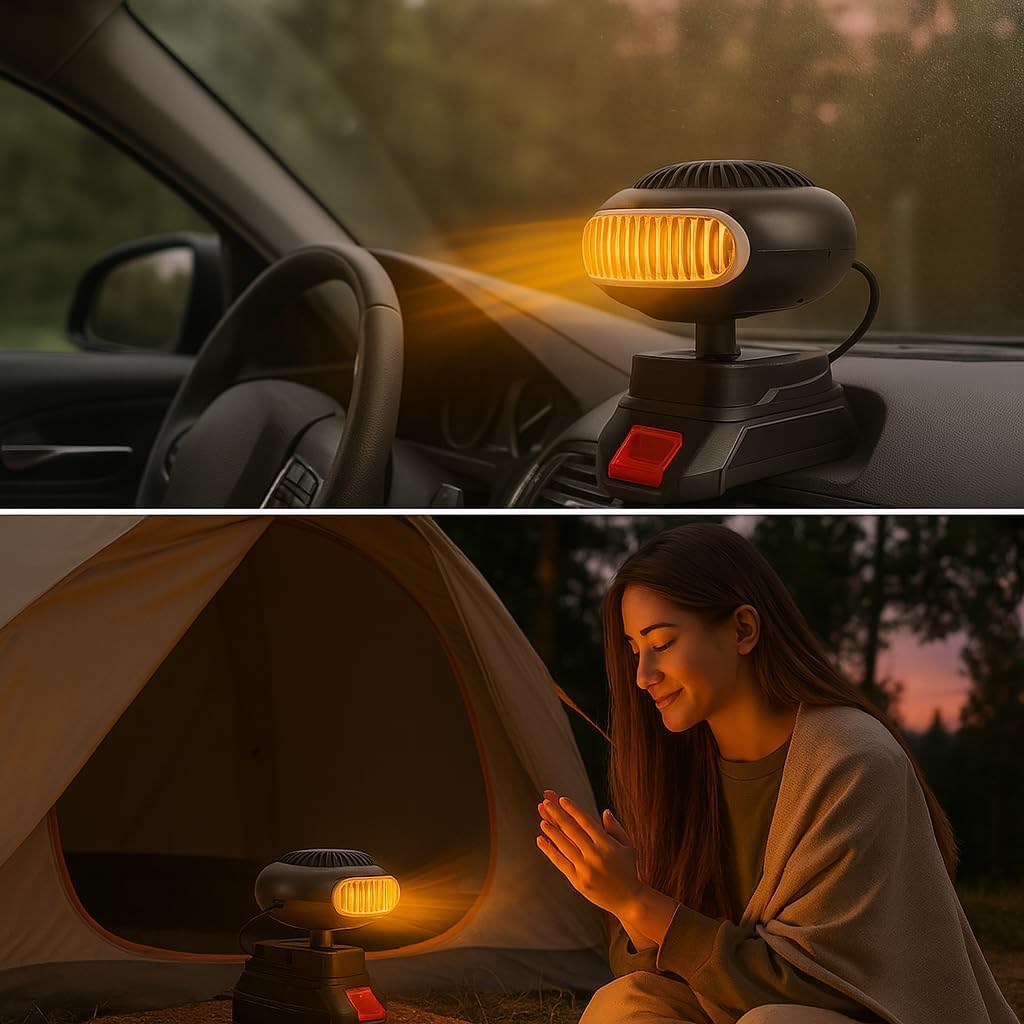 Chauffage A Batterie,Chauffages Voiture Portable Sans Fil, Chauffage Sur Batterie Rechargeable, Dégivrage&Désembueur, 2 Vitesses De Température (2 batteries,64V)