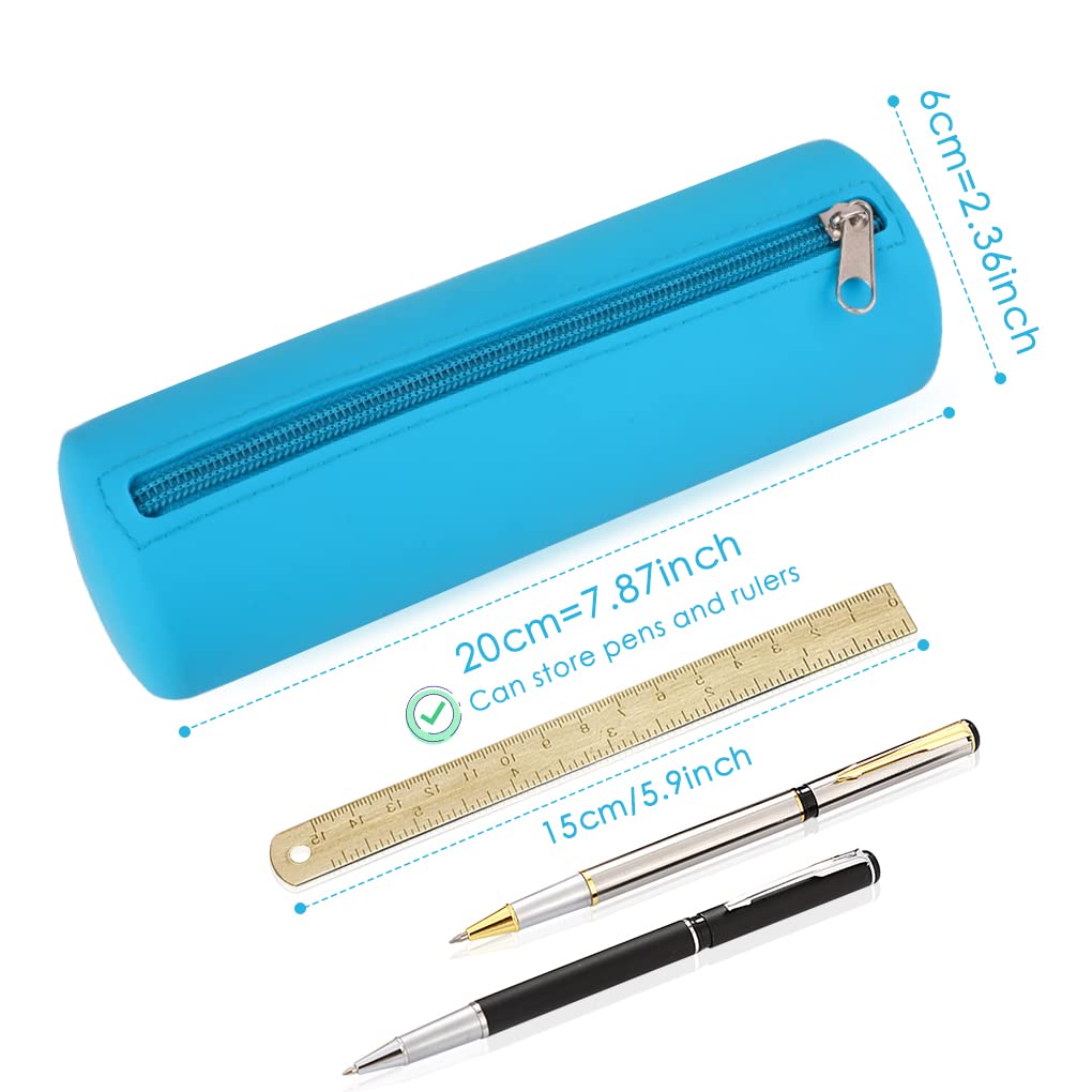 Oyachic Silicone Pencil Case Cylinder Pencil Pen Pouch Bag Stationery Organizer for School College Office Student Adults (Blue) - Image 2