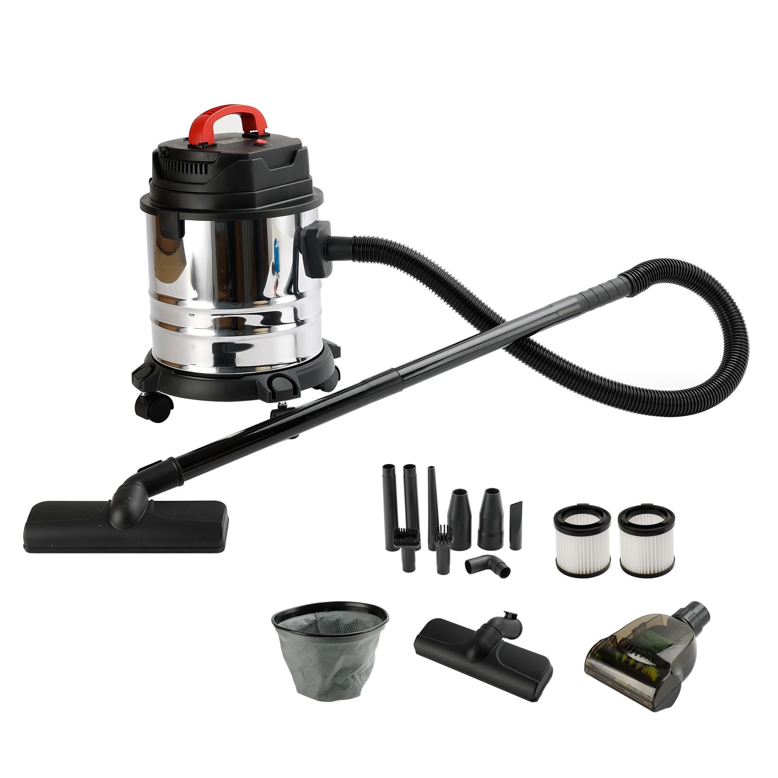 Topteng 1800W Wet Dry Vacuum Cleaner, 18L Rustproof Stainless Steel Container, adatto per Carpets and Smooth Floors, Powerful Suction with Blowing Function, 8m Operating Radius, Includes Hose