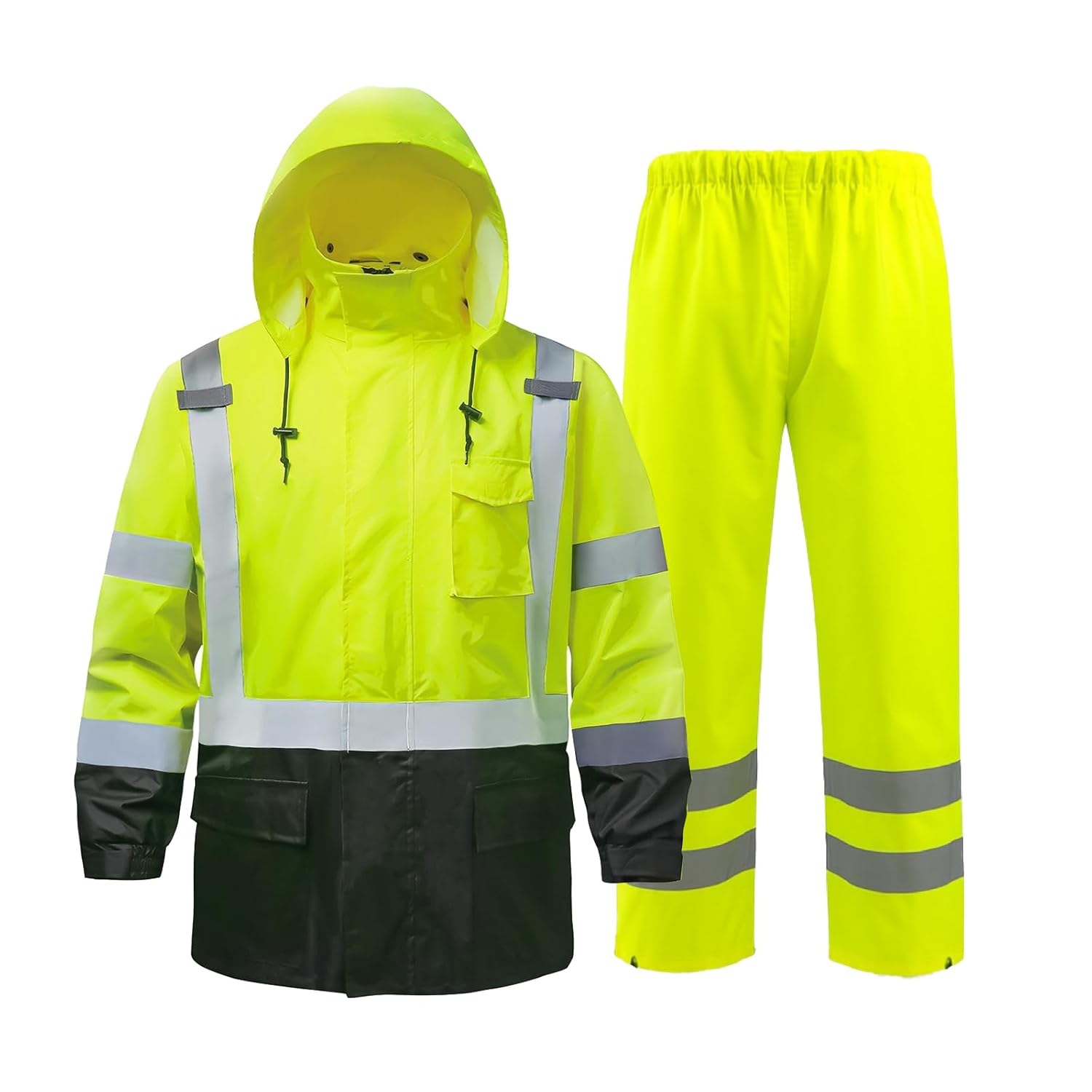 NORTHSKY Hi Vis Rain Jacket and Pants, Class 3 High Visibility Reflective Waterproof Rain Suit, Safety Work Rain Gear with Hood for Men Women (4X Large-5X Large)