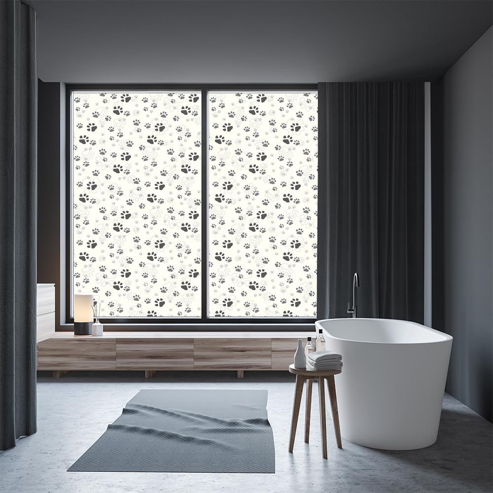 2 pegatinas opacas con diseño de huellas de perro negro de dibujos animados, reutilizables, autoadhesivas, aisladas, para ventanas, 90 x 200 cm (ancho x largo)