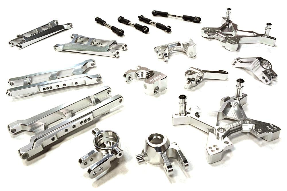 Integy RC Upgrades for Traxxas 4X4, Silver Billet Machined Suspension Upgrade Kit for 1/10 Stampede 4X4 & Slash 4X4