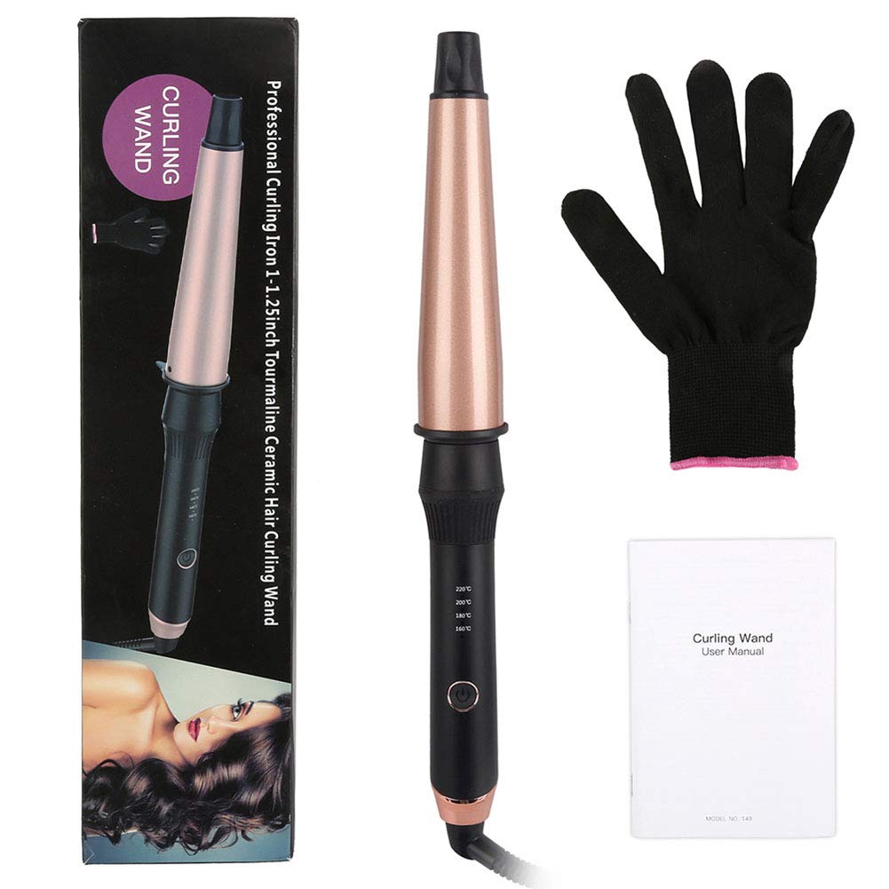 HUYA Rizador cónico Rizador de Pelo Rizador de cerámica Oro Rosa con Guantes aislantes