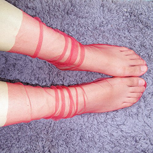 Fashion Sweet Looser Finery Flattering Ultrathin Transparent Silken Sheers Lace Mesh Anklet High Slouch Socks (White Black Red)2