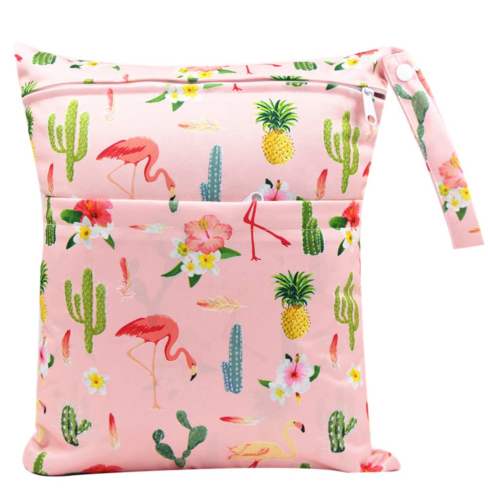 Sac à Couches Lavables, Sac Couches, Réutilisable Wetbag Sac Etanche Organisateur de Couches de Voyage Accrochable Double Fermeture éclair, Sac Fourre Tout pour Bébé, Plage Piscine Gym (Rose)
