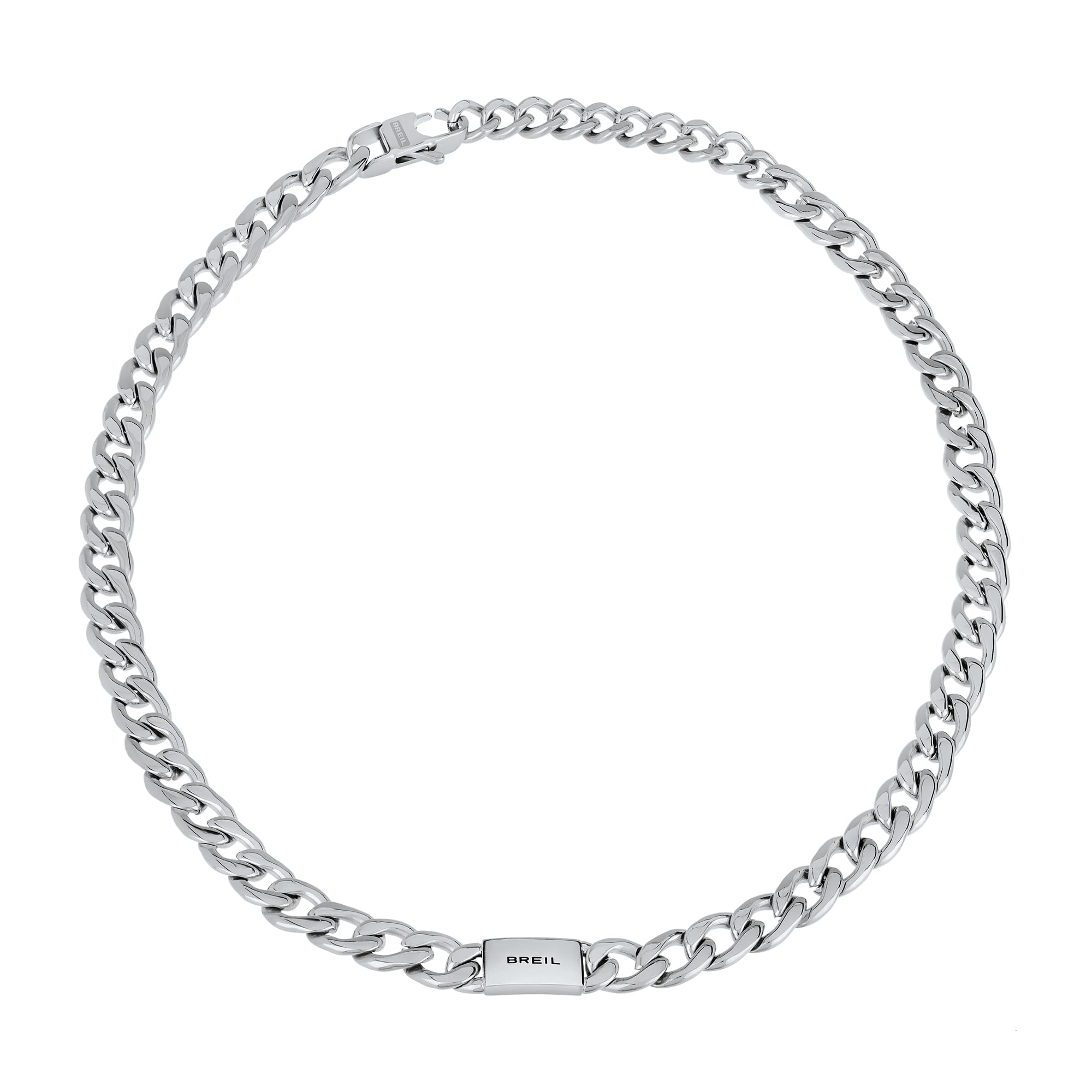 Breil, Collezione Logomania, Collana Uomo in Acciaio Specchiato con Catena Groumette e Logo, Pratica Chiusura a Moschettone, Idee Regalo Uomo, Lunghezza Regolabile 17-22 cm, Silver