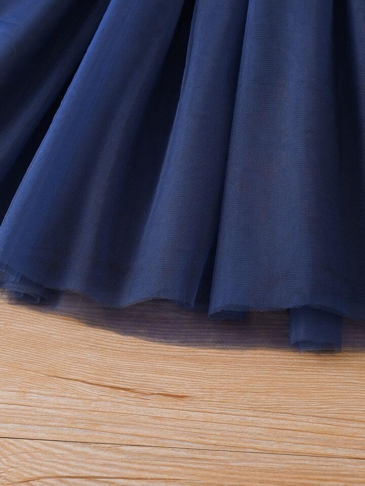 Image of TAGAS Floral Print Mesh Insert Ruffle Trim Belted Dress||Frock for Girls||Sleeve Less Dress for ||Fency Dress||(KD-144)
