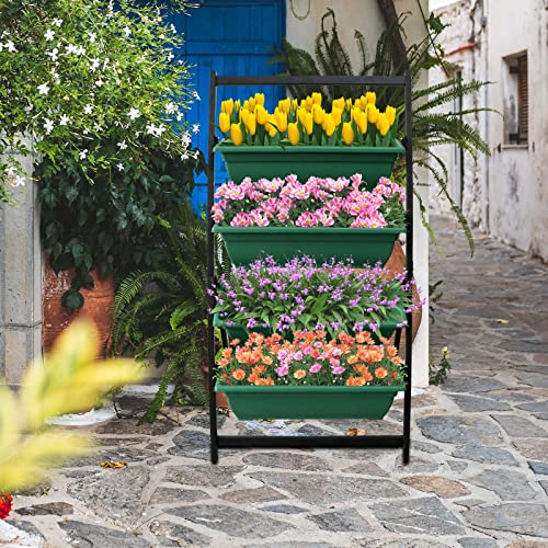 Vertical Raised Garden Bed, Elevated Planter Boxes 4 Tier Freestanding Above Ladder Container Gardening Outdoor Indoor Gifts For Grow Herb Flower Vegetable Patio Balcony Greenhouse, Green #TOP6