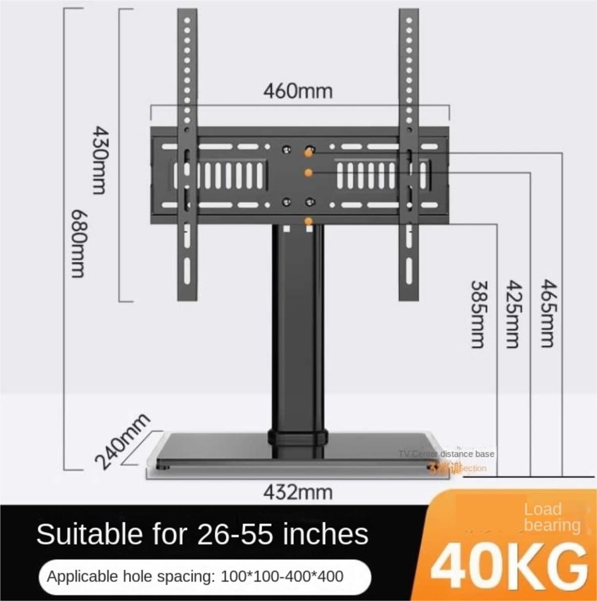 Soporte de TV Ajustable para televisores de 2655 Pulgadas Soporte de Altura Ajustable con Base TemperGlass Soporta hasta 88 Libras Ideal para Uso en Dormitorio y Sala de Estar.