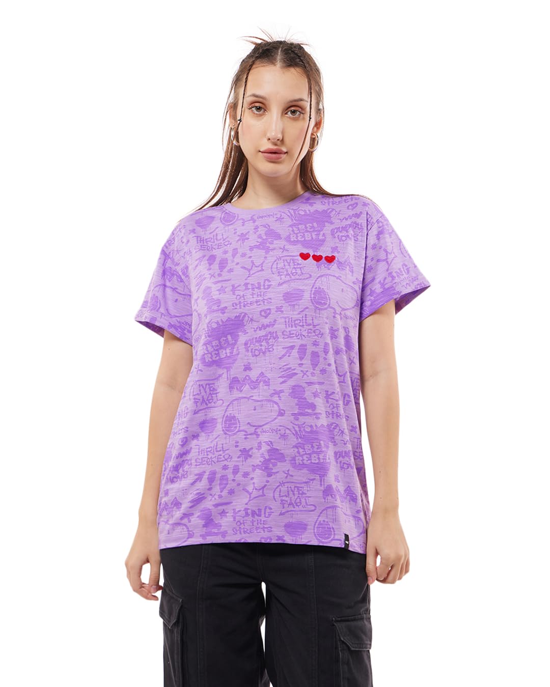 Bewakoof Air 1.0 Official Peanuts Merchandise Snoopy - Camiseta de cuello redondo para mujer, 100% algodón, ajuste Boyfriend