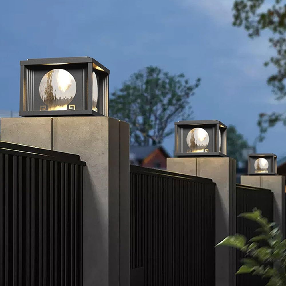 Oświetlenie kolumny zewnętrznej Solarna lampa filarowa czarna lampa słupkowa do płaskiej powierzchni patio dekoracja ogrodu, elektryczna komunalna - mała