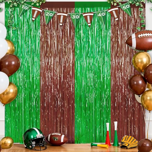 Image of Browm and Green Fringe Curtain Party Streamers 2Pack 3.3 x 8.3 Ft Foil Fringe Backdrop Curtains for Birthday Wedding Bridal Holiday Tinsel Streamers Green Party Decorations Door Streamer