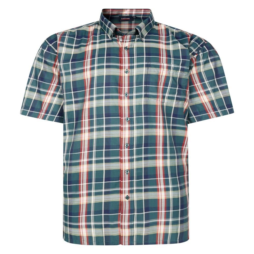 Espionage Short Sleeve Check Shirt for Men in Green, 6XL