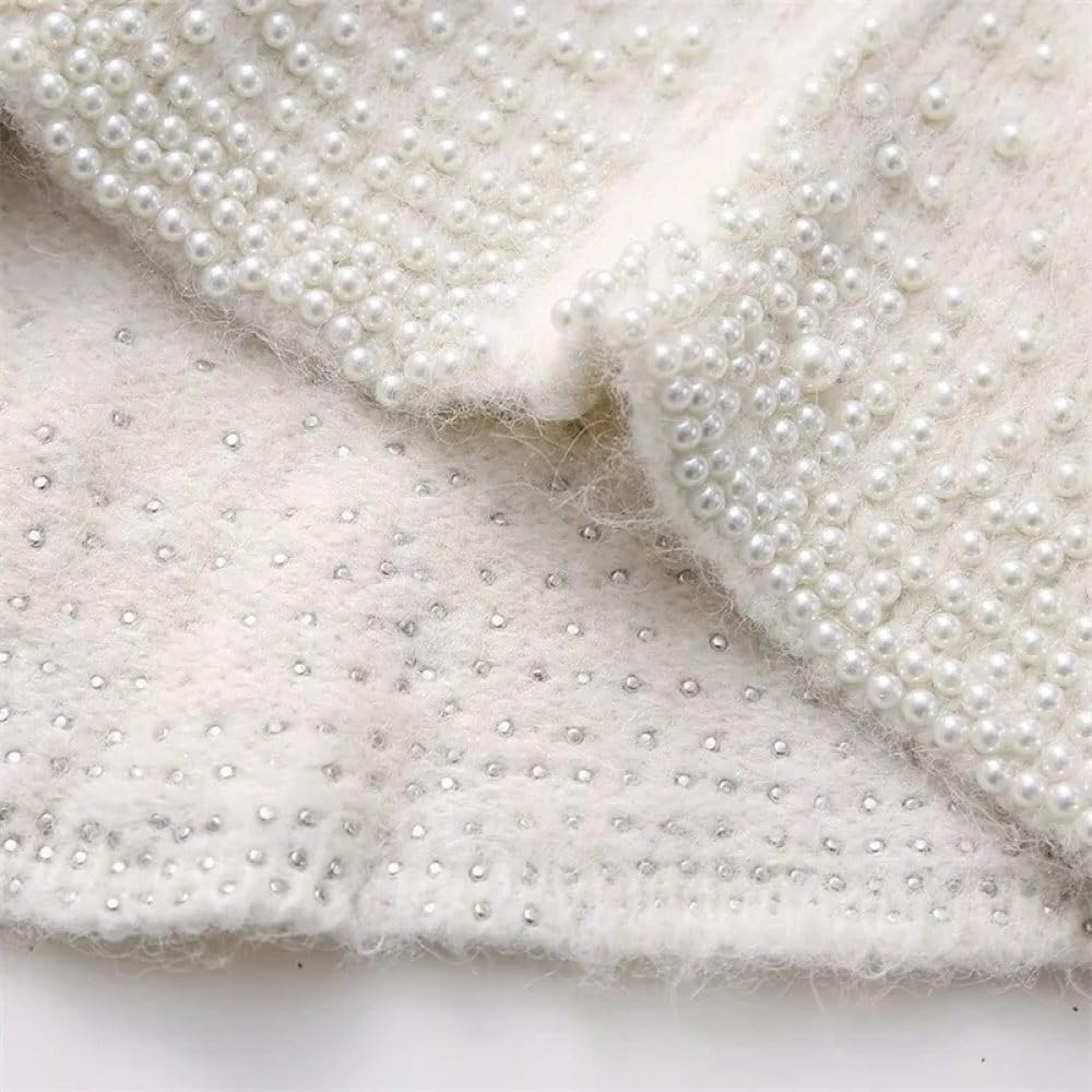 SWEPER Falda Corta De Mujer - Falda De Punto con Decoración De Perlas Artificiales para Mujer, Elegante, Cintura Elástica, Minifalda De Corte A, Invierno