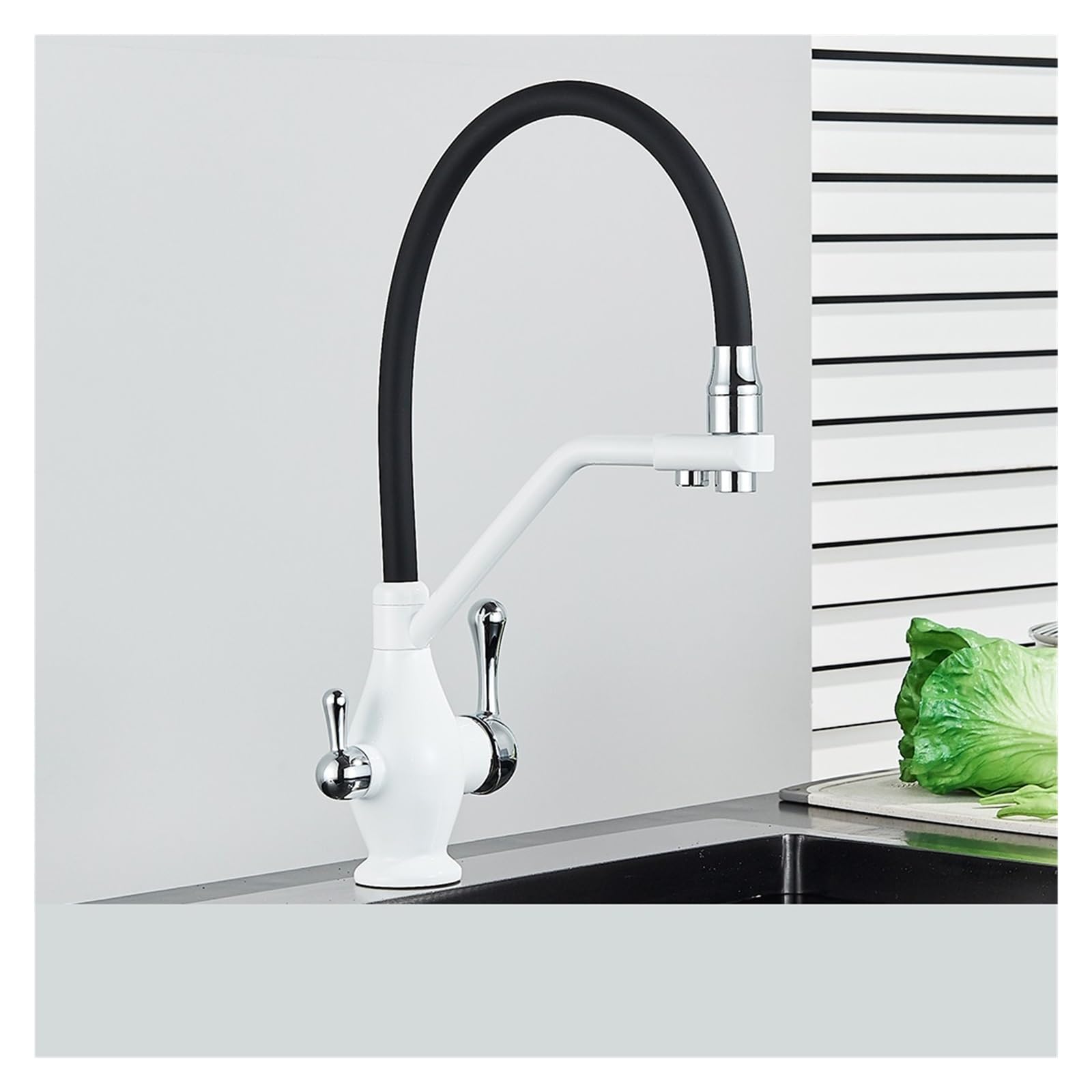 Mitigeur cuisine double bec filtre eau pure laiton White Chrome B durable