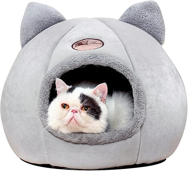 Andiker Cat Cave Bed, Warm and Comfortable Cat Bed 36*36*36cm Foldable Cat Tent with Non-slip Bottom Semi-enclosed Cat Cave Nest Cozy Sleeping Bed for Cats