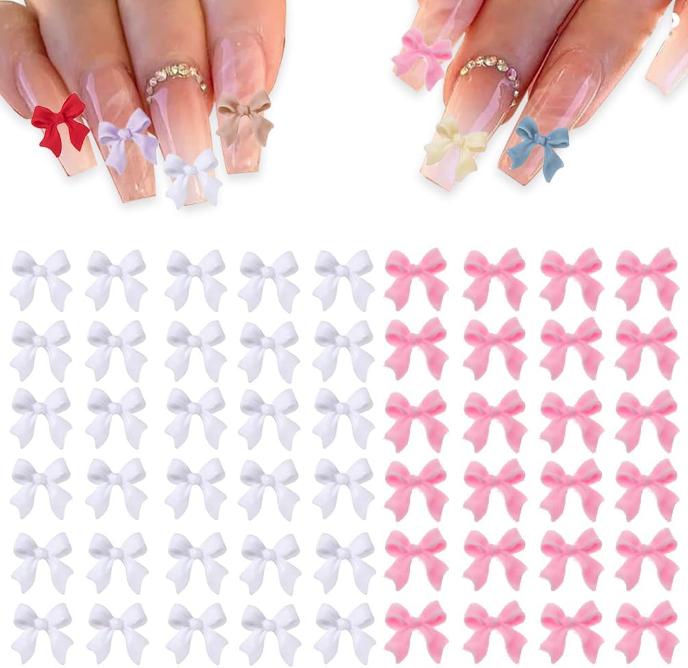 200 Pcs Bow Nail Charms Colorful 3D Bowknot Nail Art Accessories for Acrylic Nails Cute Resin Butterfly DIY Manicure Decoration Tips, Nail Art Crafts