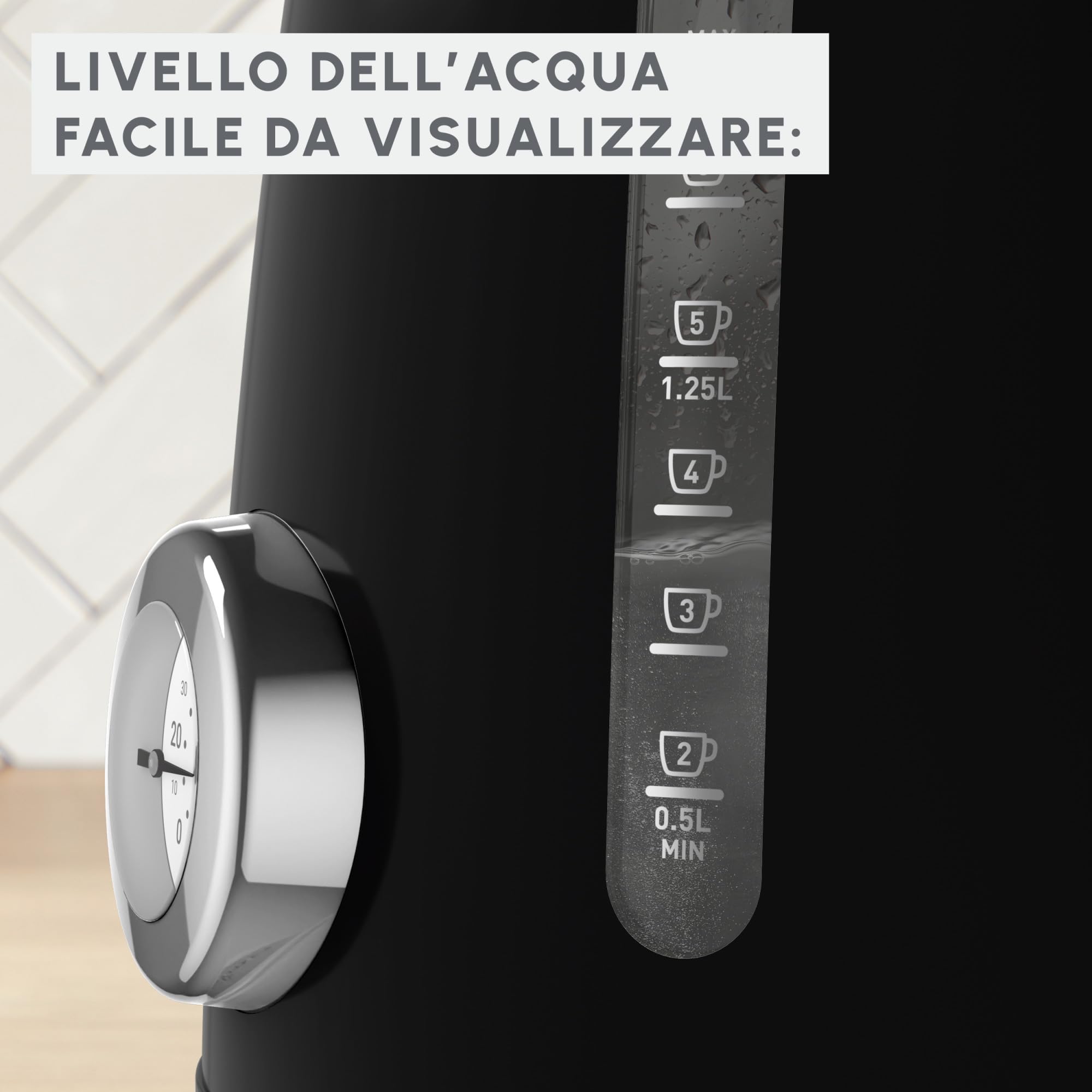 Moulinex Soleil, Bollitore Elettrico da 1.7 L con Controllo Temperatura, Potenza di 2400 W, Riscaldamento Rapido e Spegnimento Automatico, Filtro Anticalcare Amovibile, BY3558